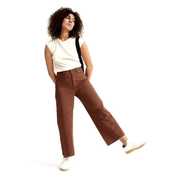 EVERLANE Wide Leg Cropped Brown Pants Size 10 - Picture 1 of 10